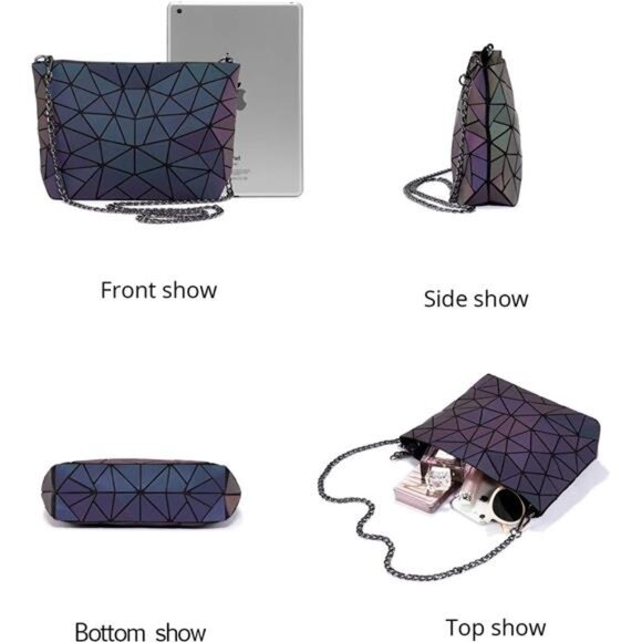 Geometric Luminous Purses & Handbags for Women Holographic Reflective Crossbody - Picture 3 of 7